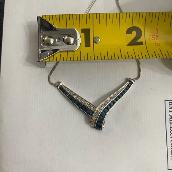 Elegant 14k White Gold Necklace with Sapphires and Diamonds - Picture 3 of 8